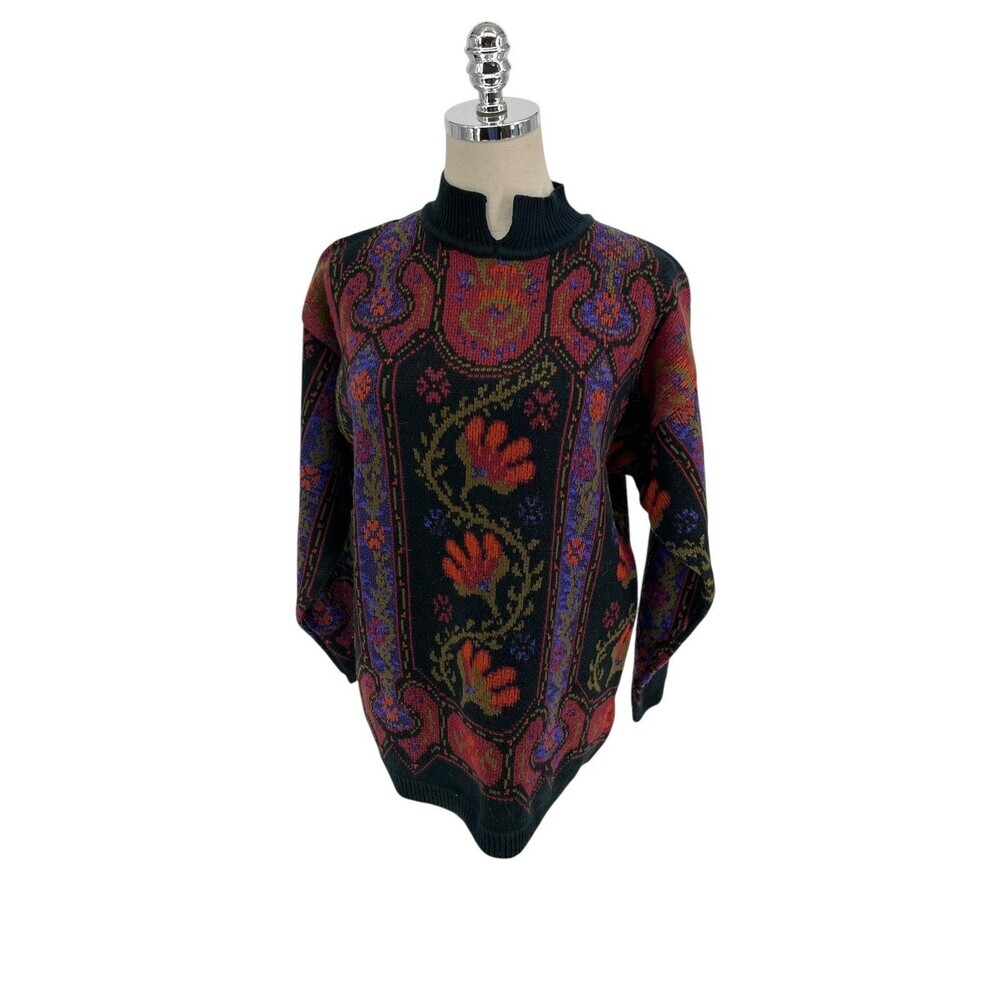Alyssa Brooke Sweater Women's Size Large Black Red Floral
